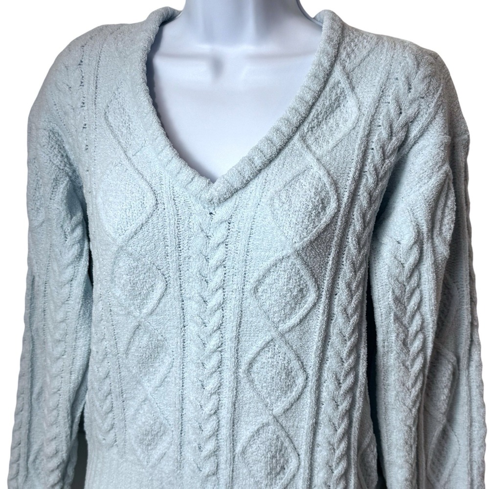 PJ Salvage Light Blue Cable Knit V-Neck Sweater & Shorts Lounge Set - Picture 3 of 13